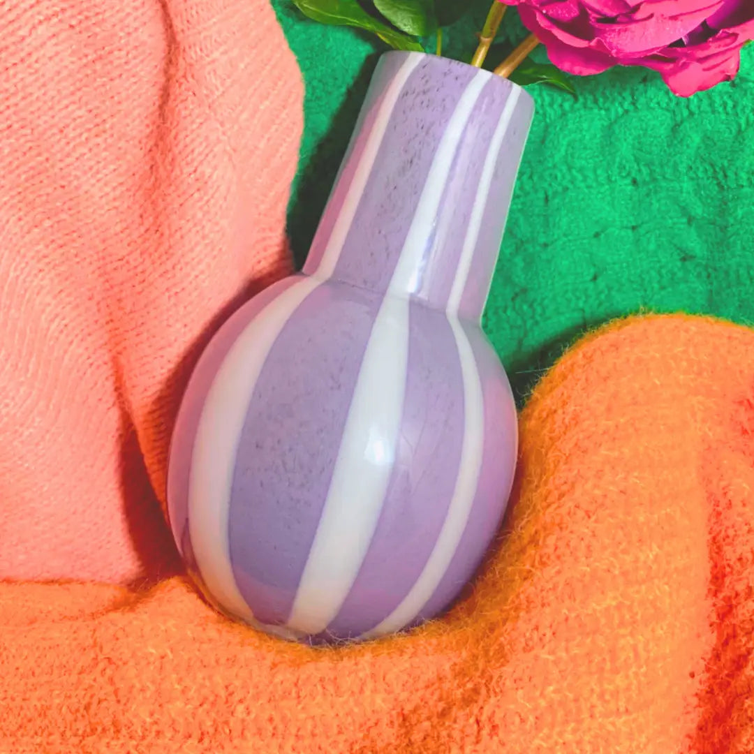 Lilac Striped Glass Vase