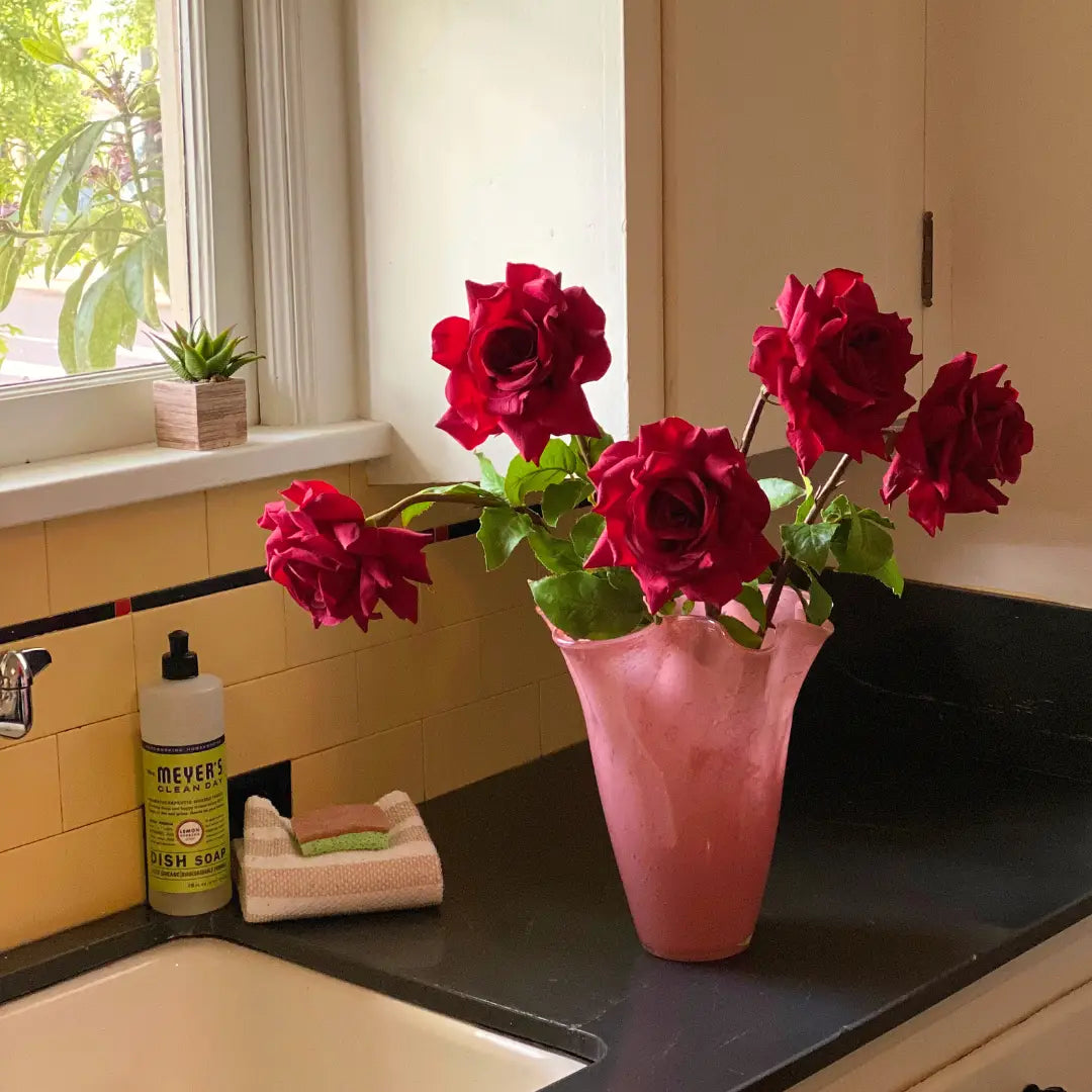 Pink Ruffled Top Glass Vase