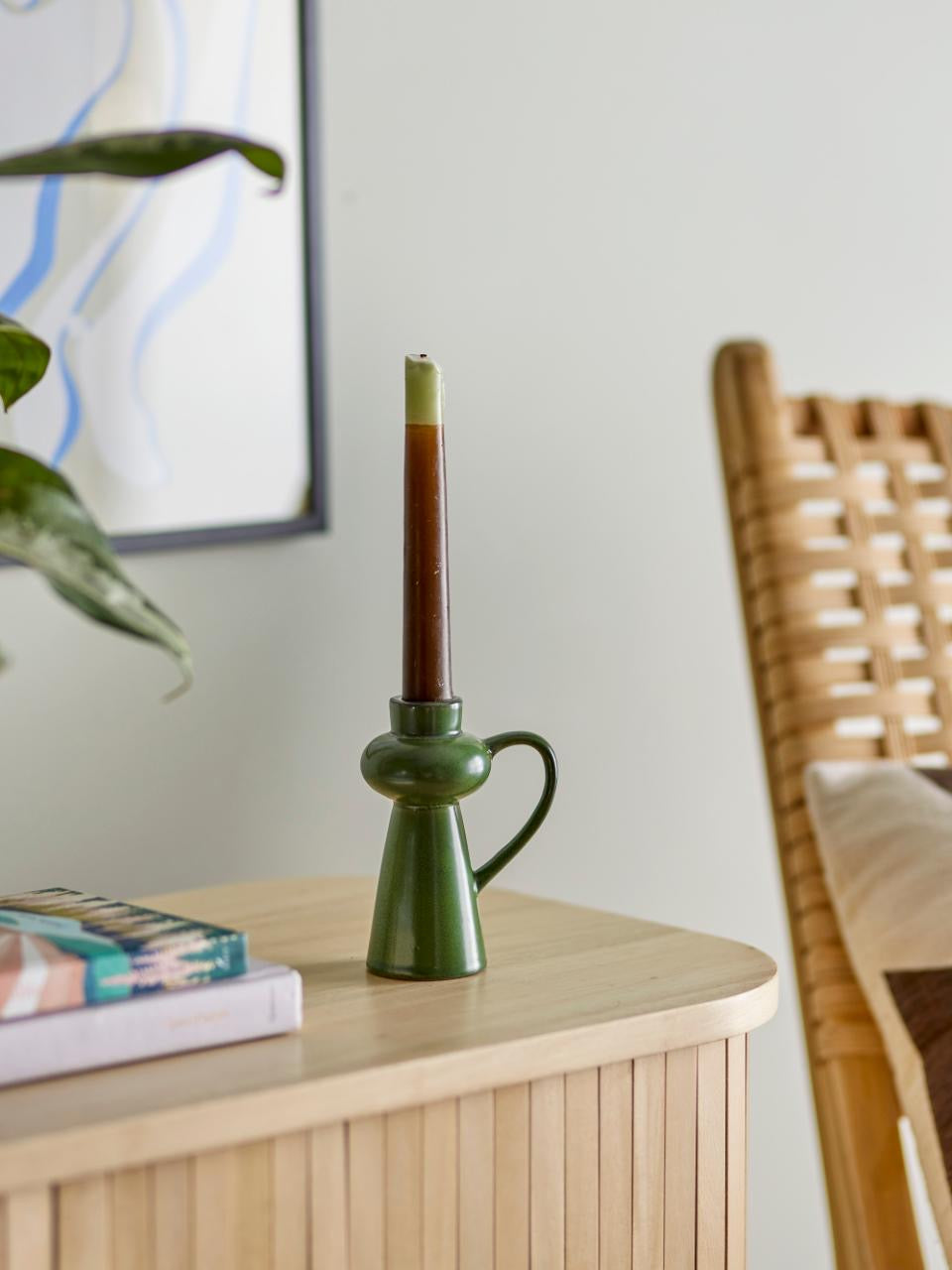 Fija Candle Holder, Green, Stoneware