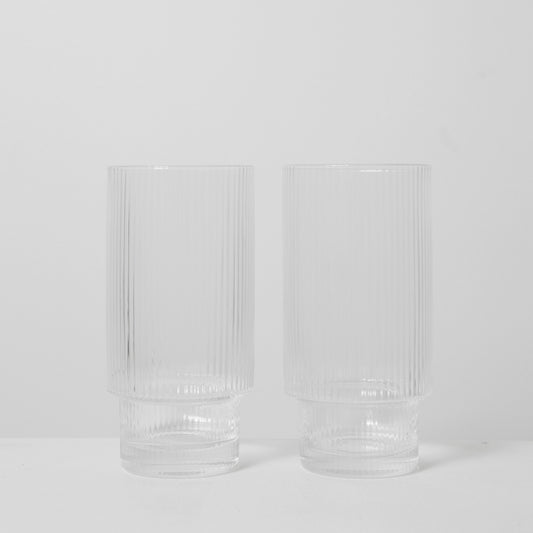 Oscar Ribbed Highball Glass -Clear Glass