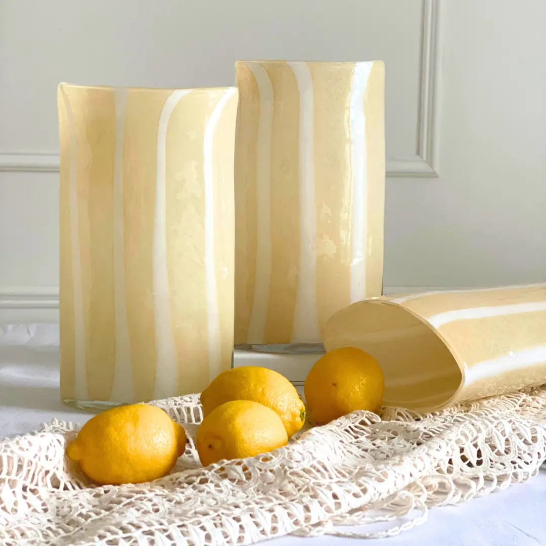 Lemon Striped Glass Vase