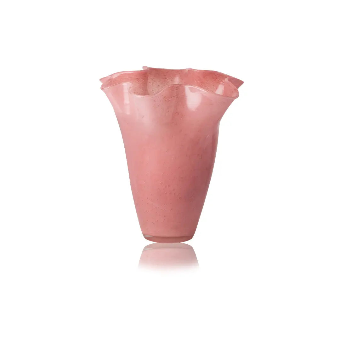 Pink Ruffled Top Glass Vase