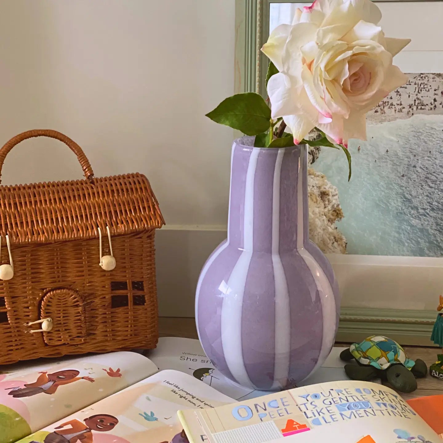 Lilac Striped Glass Vase