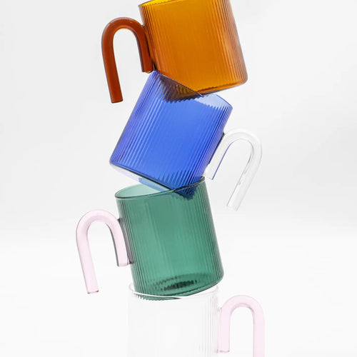 Archer Ribbed Glass Cup (Clear / Taffy Pink)