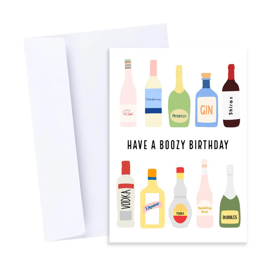 Boozy Birthday Card - Wine Alcohol Happy Birthday Card