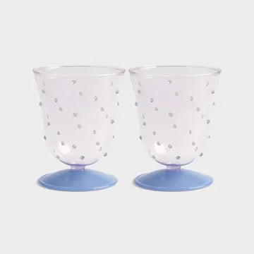Water glass dot pink set of 2