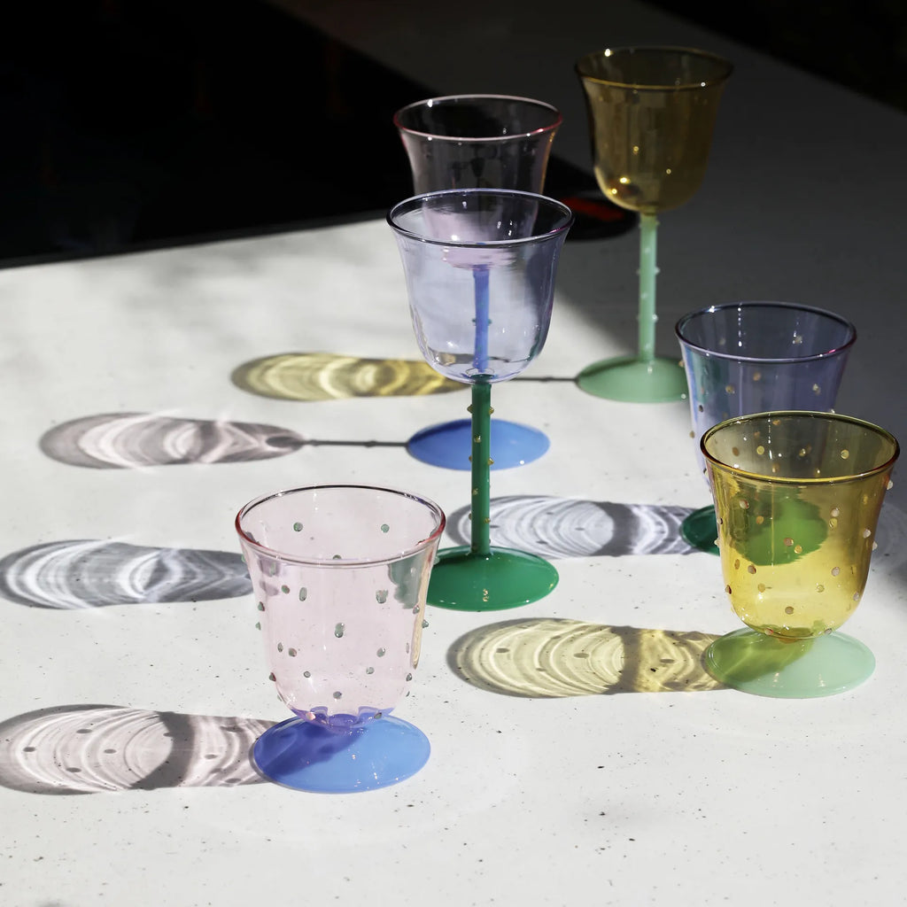 Water glass dot pink set of 2